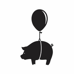 Pig flying with balloon