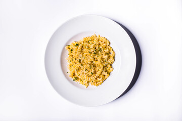 Pasta with different types of cheese and parsley