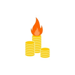 Money and fire icon. Worthless money and inflation logo isolated on white background