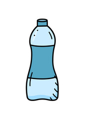 Plastic water bottle, doodle vector illustration isolate on white.