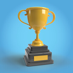 3d Gold Trophy with Blue Background