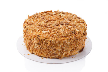 Napoleon cake on white background isolated closeup