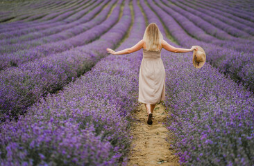 Girl in a hat in lavender in Provence