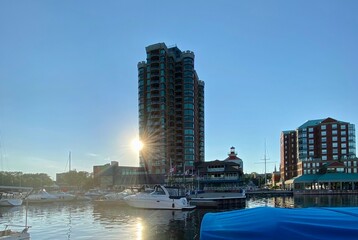 Fototapeta premium sunset at the saint lawrence stream in brockville
