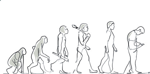 Continuous one Line Art: Human Evolution to a mobile phone user