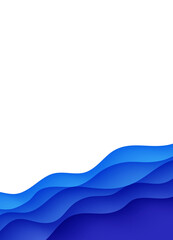 Abstract background with water waves in paper cut style. 3d wallpaper with cut out deep wavy modern cover. Blue color layers with smooth shadow papercut art. Vector illustration, origami shapes