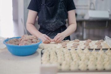 The process of making homemade dumplings.Russian food.
