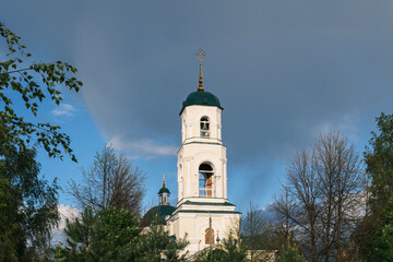Vyatskiye Polyany, Russia, May 2022: View of St. Nicholas Cathedral. Religion concept.