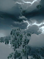 digital drawing of bad weather with clouds and storm