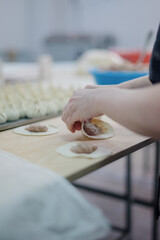 The process of making homemade dumplings.Russian food.