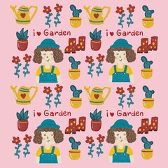 Girl in  the garden backgound pattern