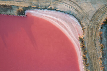 Aerial view of the Aigues-Mortes salt marsh (Salin d’Aigues-Mortes) at sunset