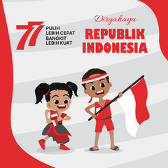Indonesian child celebrate independence day nationality concept flat vector cartoon design