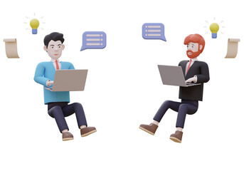 3D illustration of business man, meeting online, work from home ,businessman celebrating success, working in office, isolated on white.