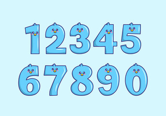Cute blue bird collection with numbering for birthday party, kid education, ornament, element, etc