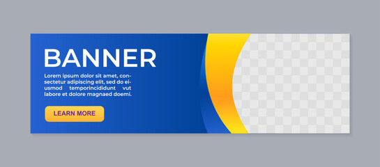 Obraz premium Horizontal banner with Ukrainian flag with copy space. Vector flyer template with blue and yellow waves.