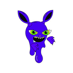 A strange round purple flying monster. Surrealism, psychedelics. Flat vector illustration.