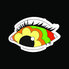 A psychedelic multicolored eye with a flower pupil. Psychedelics, surrealism.