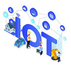 Internet of things (IoT) smart connection isometric 3d vector illustration concept for banner, website, illustration, landing page, flyer, etc.