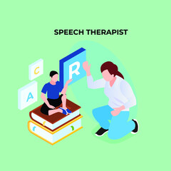 Speech therapist isometric 3d vector illustration concept for banner, website, illustration, landing page, flyer, etc.
