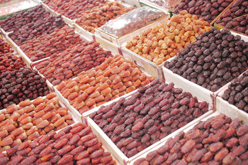  many date fruits display for sale at local market 