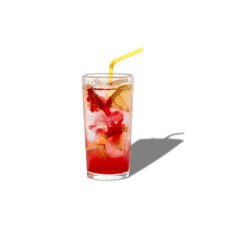 Delicious berry lemonade made with soda water isolated on white background.