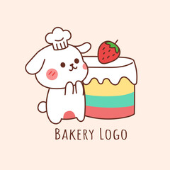 cute rabbit with cake for logo of bakery.