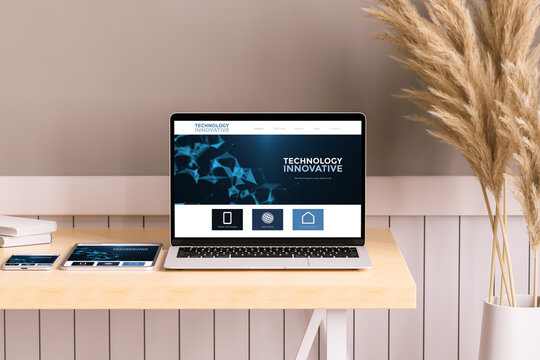 Three devices with technology innovate web in a naif office