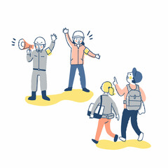 避難誘導する人と避難する人