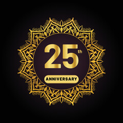 golden crown on black background, vintage style for 25th anniversary