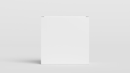 Square box mock up. White gift box on white background. Front view.