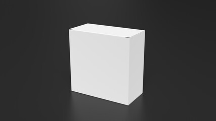 Square box mock up. White gift box on black background. Side view.