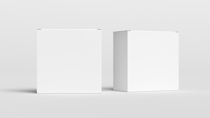 Two square boxes mock up. White gift boxes on white background. Front view.