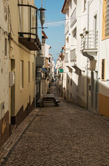 Little streets in the center of the Portuguese town of Nazaré