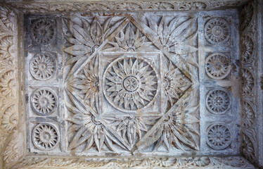 Ornate interior of the Adinatha temple,  a Jain temple in Ranakpur, Rajasthan, India, Asia