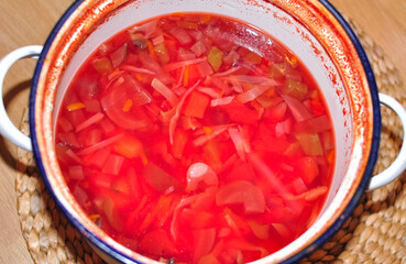 a plate of Ukrainian red national dish borsch soup ,which added to unesco endangered heritage list