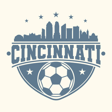 Cincinnati, OH, USA Football Gold Skyline City Silhouette Vector. Soccer Design Style Icon Symbols. Sport Ball Emblem Badge.