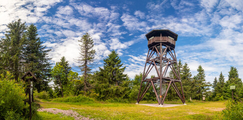 Anna lookout tower on Anensky hill top, the Orlicke Mountains, Czech republic