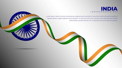 Waving india flag design and blue wheel for india independence day design