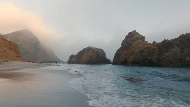 Aerial sunset view of Pfeiffer beach in Big Sur, California