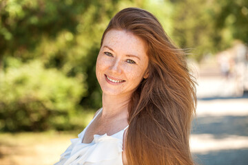 Close up portrait of a young beautiful red hair model