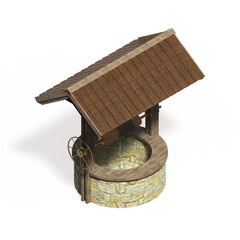 Isometric. Decorative well for water.