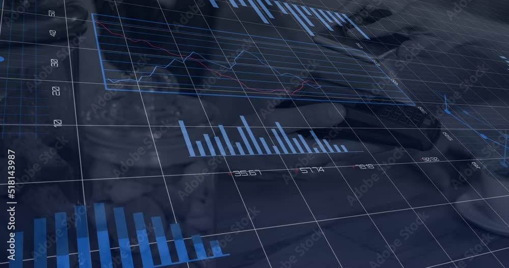 Poster Animation of financial data processing and statistics over payment terminal