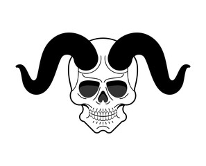 Skull with horns sign of Satan. Skeleton head of devil