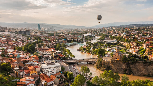 The urban landscape of Tbilisi in the daytime. Bird's-eye view
