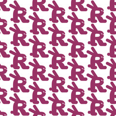 Rabbit sign lettering letter R pattern seamless. Vector background