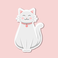 Sticker of a cute smiling white kitty