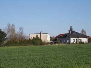 Obraz premium Green terrain and houses in Bielsko-Biala city in Poland