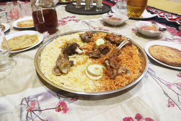 Nasi mandi is a traditional dish originating from the south of the Arabian Peninsula then spread to Indonesia brought by the Hadhrami people. Consists of meat and rice with a special blend of spices. 
