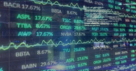 Animation of financial data processing over junkyard - Powered by Adobe